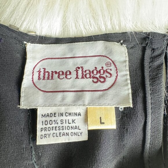 Vintage 80's Three Flaggs 100% Silk Beaded Sequins Blouse Top Sz Large Black - Picture 7 of 13